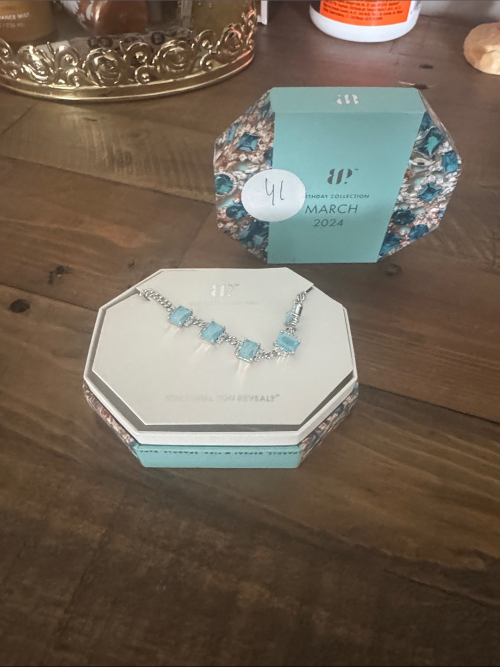 March Birthstone Blue Crystal Necklace – Elegant Silver Link Design